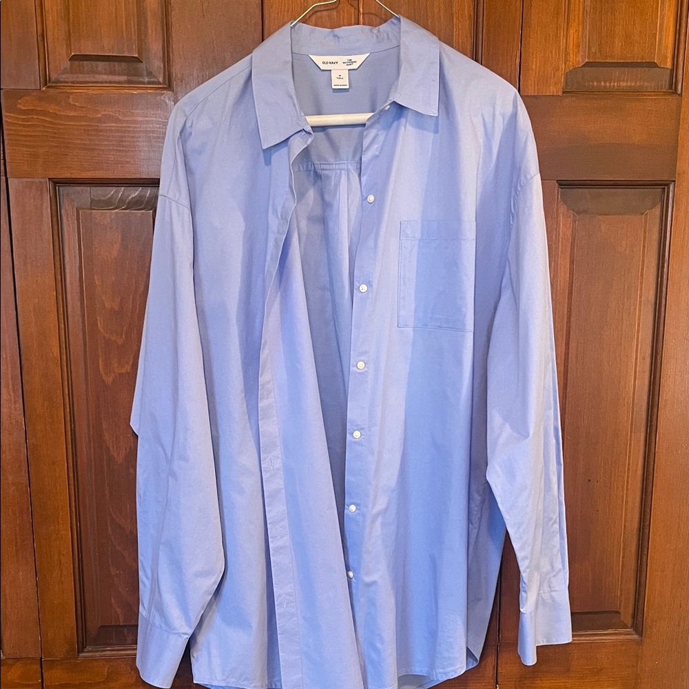 Old Navy Oversized Button- Down Cotton Boyfriend Shirt Oxford Blue Medium Tall - Picture 4 of 9